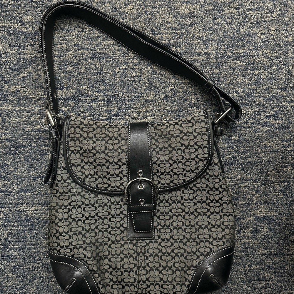 Coach Black and Gray Patterned Shoulder Bag
